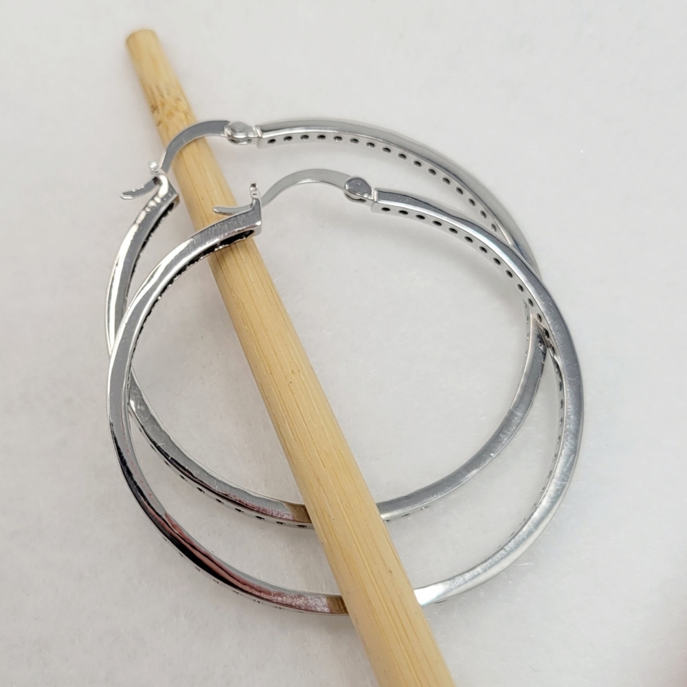 Sterling Silver 2" Black Spinel Hoops - Picture 7 of 12